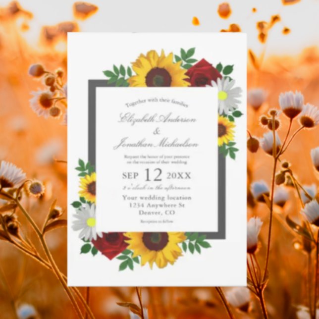 Invitation Sunflower Rose Daisy Automne Floral Mariage (Créateur téléchargé)