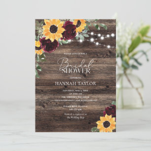 Invitation Sunflower Roses Bourgogne Fête des mariées bois
