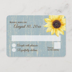 Invitation Sunflower Rustic Blue Barne Réponse du Mariage