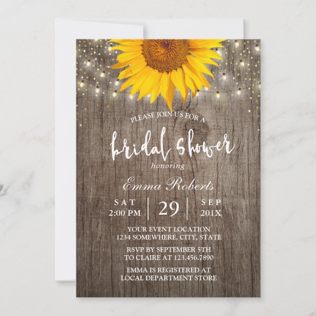 Invitation Sunflower Rustic Bois String Fête des mariées (Devant)