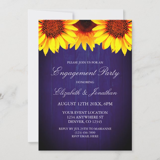 Invitation Sunflower Rustic Wood Engagement Party (Devant)