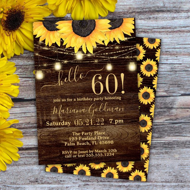 Invitation Sunflower String Lights 60e anniversaire Invit (Créateur téléchargé)