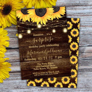 Invitation Sunflower String Lumières Surprise fête d'annivers
