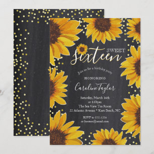 Invitation Sunflower Sweet 16 Chalboard d'anniversaire