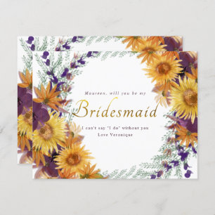 Invitation Sunflower violet or floral script bridesmaid