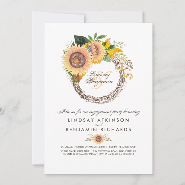 Invitation Sunflower Wreath Russe Fall Engagement Party (Devant)