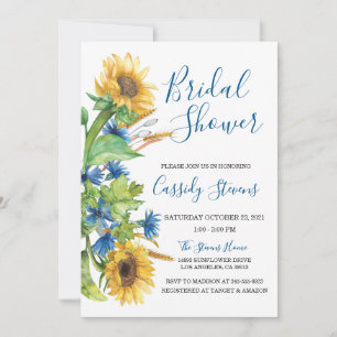 Invitation Sunflower Yellow Blue Floral Fall Bridal Shower