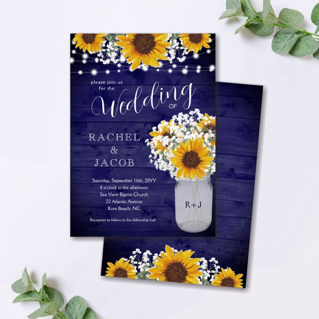 Invitation Sunflowers Babys Respire Marine Jar Lights Mariage (Créateur téléchargé)