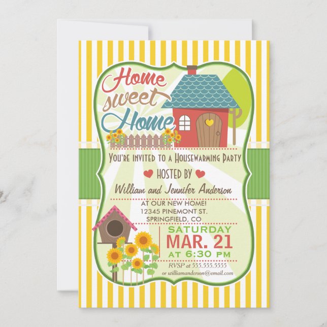 Invitation Sunflowers & Birdhouse House Party (Devant)