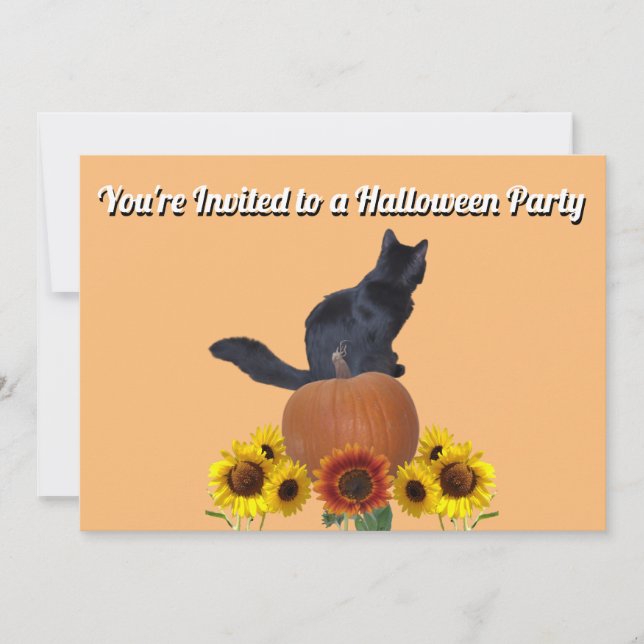 Invitation Sunflowers Black Cat Pumpkins Halloween Orange (Devant)