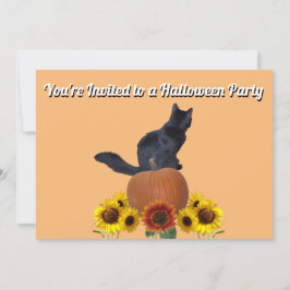 Invitation Sunflowers Black Cat Pumpkins Halloween Orange