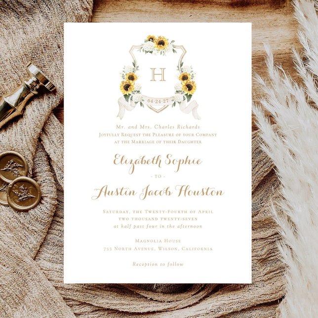 Invitation Sunflowers Blanc Hydrangea Mariage de crête verte (Créateur téléchargé)