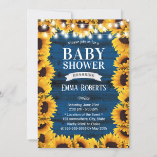Invitation Sunflowers Cadre Marine Bleu Grange Baby shower en