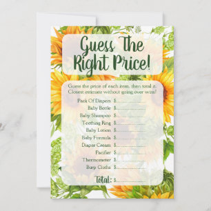Invitation Sunflowers Devinez Le jeu de Baby shower de prix