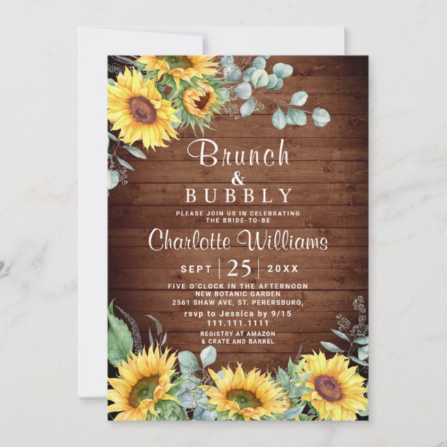 Invitation Sunflowers Eucalyptus Aquarelle Brunch & Bubbly (Devant)