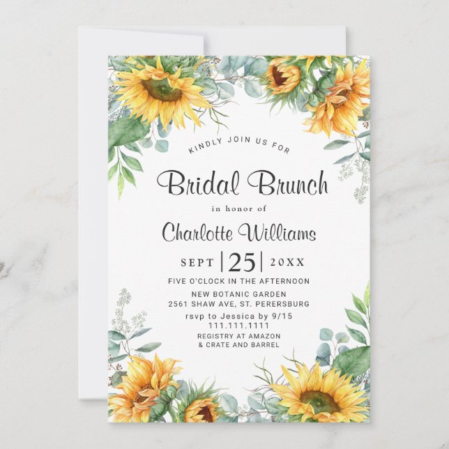 Invitation Sunflowers Eucalyptus Aquarelle Brunch nuptial (Devant)