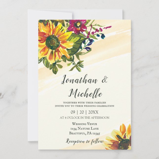 Invitation Sunflowers Fleur sauvage Floral Mariage chrétien (Devant)