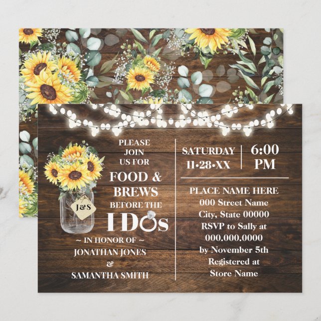 Invitation Sunflowers Food & Brews Before I do Couples Shower (Devant / Derrière)