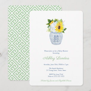 Invitation Sunflowers Ginger Jar Baby shower neutre genre