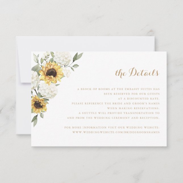 Invitation Sunflowers Hydrangea Greenery Détails du Mariage (Devant)