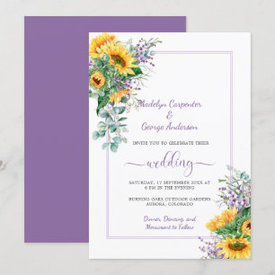 Invitation Sunflowers Lavender Eucalyptus Mariage de verdure 