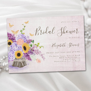 Invitation Sunflowers Lilac Hydrangea Fête des mariées chic e