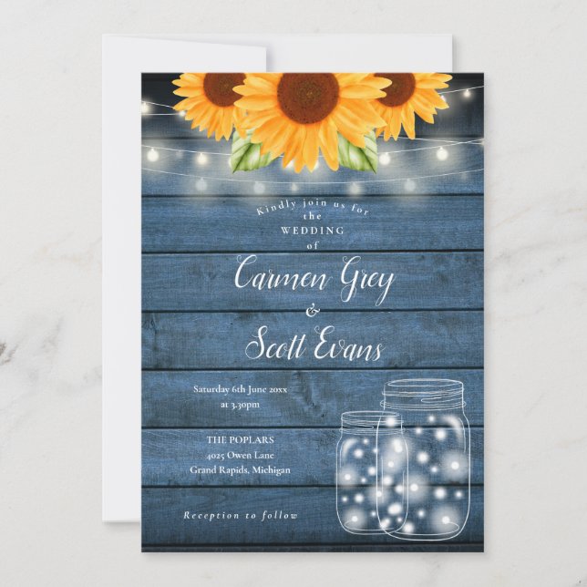Invitation Sunflowers Mason Jar String éclatants Mariage rust (Devant)
