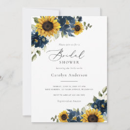 Invitation Sunflowers Navy bleu Floral Fête des mariées rusti
