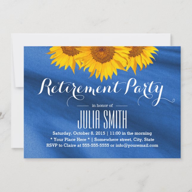 Invitation Sunflowers Navy Blue Fabric Retraite Party (Devant)