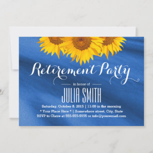 Invitation Sunflowers Navy Blue Fabric Retraite Party