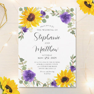 Invitation Sunflowers Purple Rose Mariage Botanique géométriq