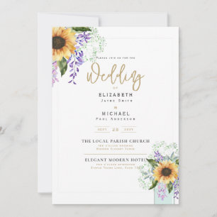 Invitation Sunflowers Purple Wisteria Mariage moderne INVITE