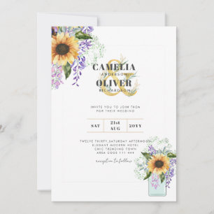 Invitation Sunflowers Purple Wisteria Mariage moderne INVITE