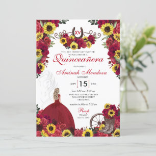 Invitation Sunflowers Red Roses Cowgirl Western Quinceanera