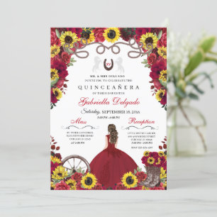 Invitation Sunflowers Red Roses Cowgirl Western Quinceanera
