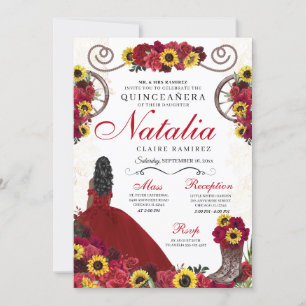 Invitation Sunflowers Red Roses Cowgirl Western Quinceanera
