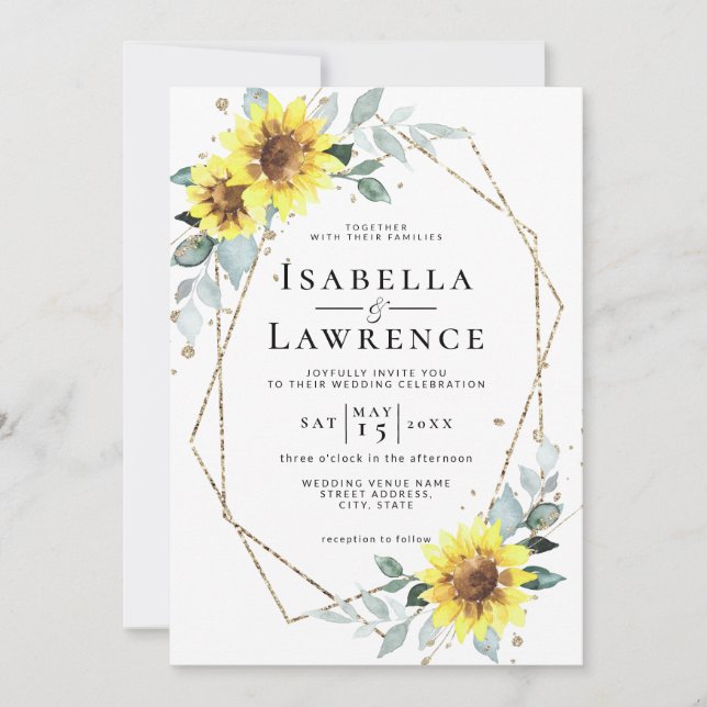 Invitation Sunflowers Rustic Floral Mariage de cadre d'huile  (Devant)