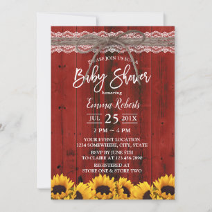 Invitation Sunflowers Rustic Red Barne dentelle Baby shower T