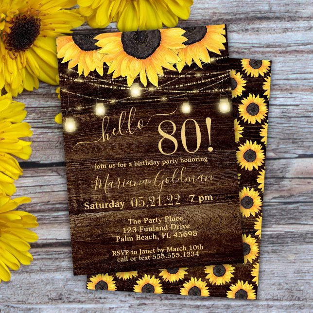 Invitation Sunflowers String Lights 80e anniversaire fêter In (Créateur téléchargé)