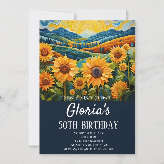 Invitation Sunflowers Sunrise 50e fête d'anniversaire ou tout (Devant)