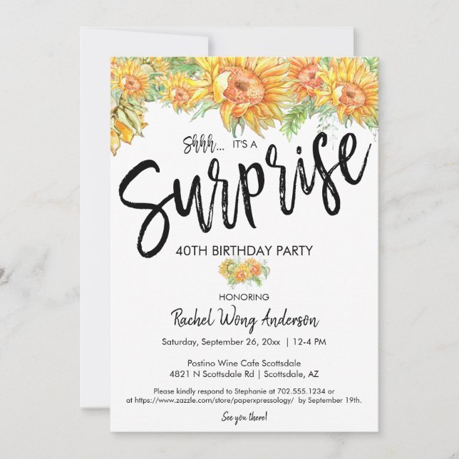 Invitation Sunflowers Surprise Anniversaire Parti de retraite (Devant)