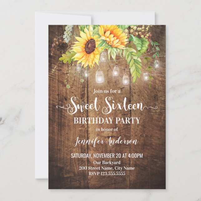 Invitation Sunflowers Sweet 16 (Devant)