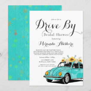 Invitation Sunflowers Turquoise Voiture En Fête des mariées