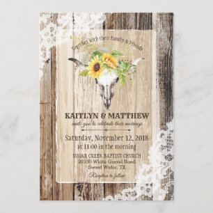 Invitation Sunflowers Vache Crâne Grange Bois Rustique Mariag