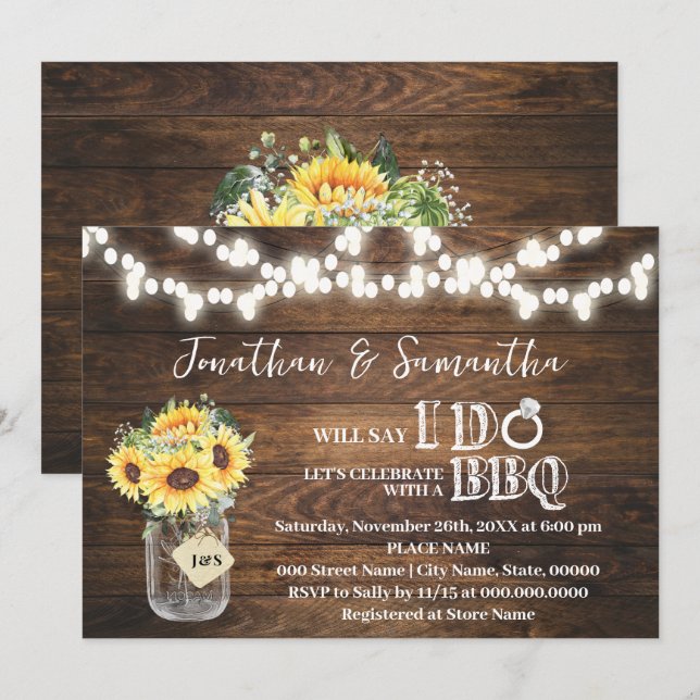Invitation Sunflowers Western Before I do BBQ Couples Shower (Devant / Derrière)