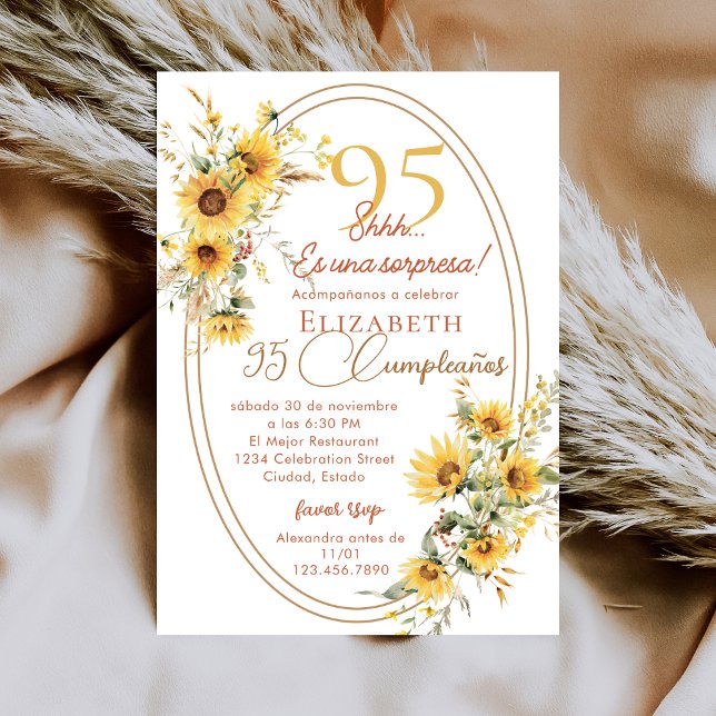Invitation Sunflowers Women Spanish Surprise 95th Birthday (Créateur téléchargé)