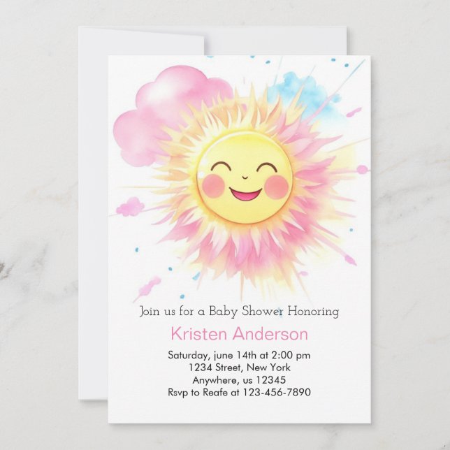 Invitation Sunny Beaming Bright Girl Baby shower (Devant)