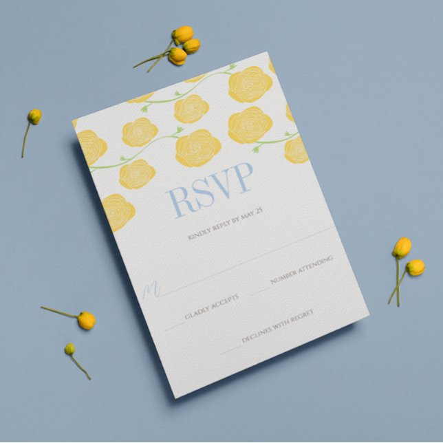 Invitation Sunny Elegance Roses Jaunes et Mariage bleu ciel (Créateur téléchargé)