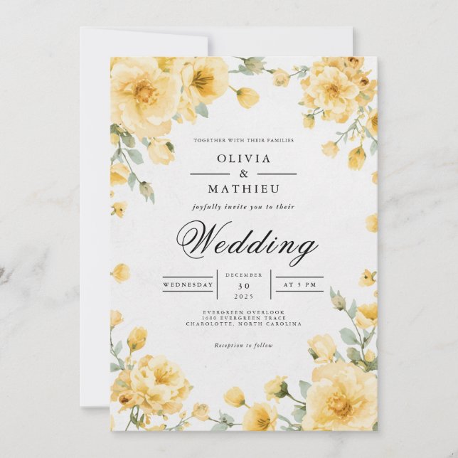 Invitation Sunny Jaune Floral Whimsy Mariage (Devant)
