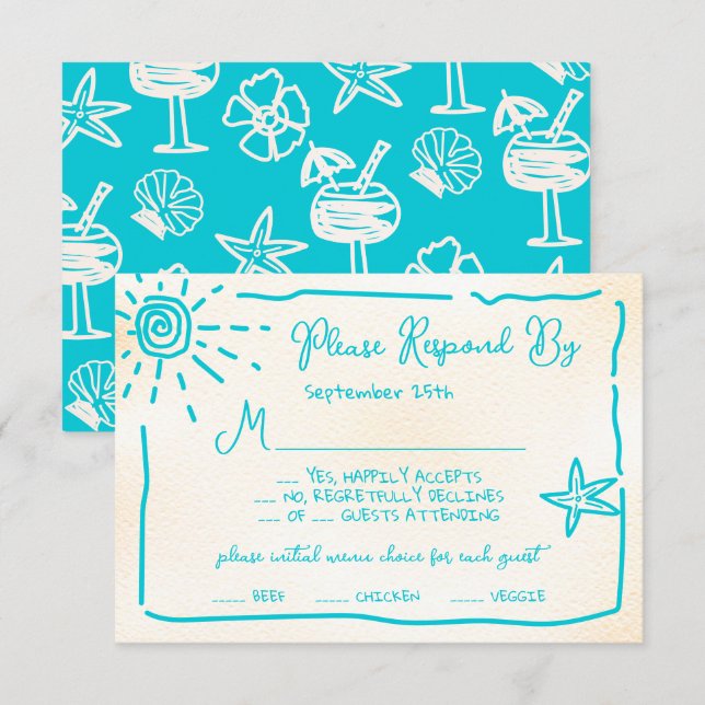 Invitation Sunny Tropical Main dessinée mariage RSVP (Devant / Derrière)
